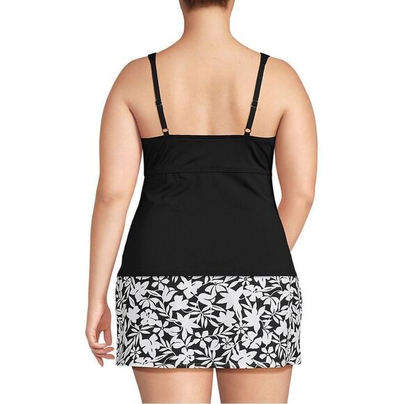 Land's End Tankini Shirred V Neck chlorine resist metal keyhole design Black M - Picture 5 of 7